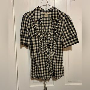 Black and Cream Plaid Short Sleeve Button Up